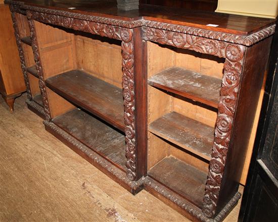 Flemish style carved oak open bookcase
